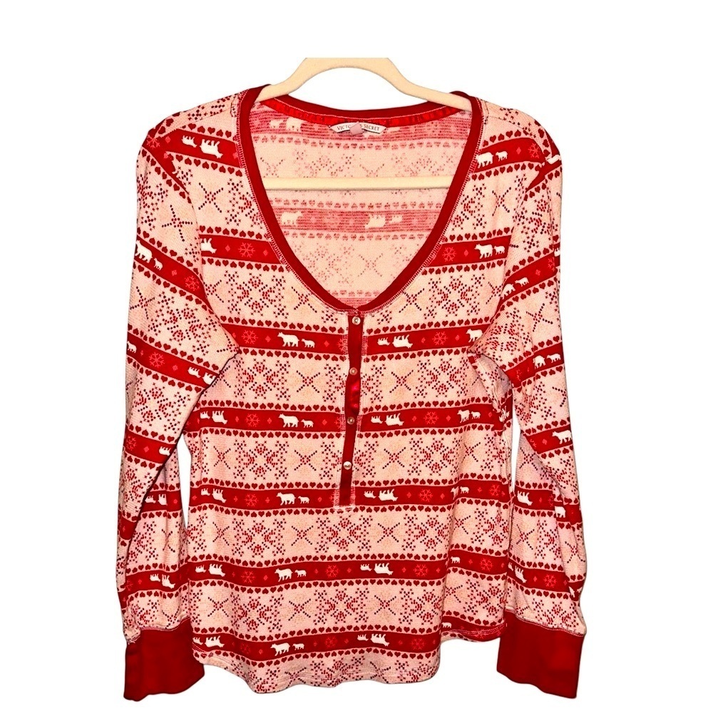 EUC Victoria's Secret Red and White Pajama Top